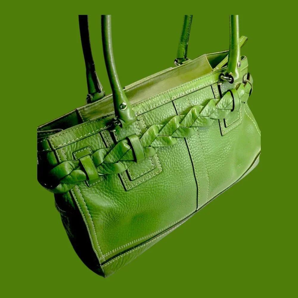 COACH Hampton Pebble Green Leather Satchel - Picture 13 of 15